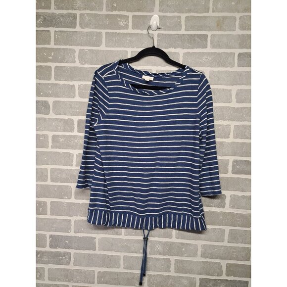 J.Jill  Womens Striped Casual Long Sleeve Tie Front‎ Linen Blouse Size Medium - Picture 1 of 11